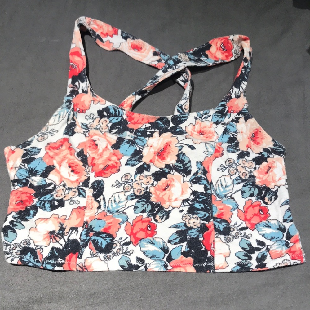 Floral cross cross back crop top